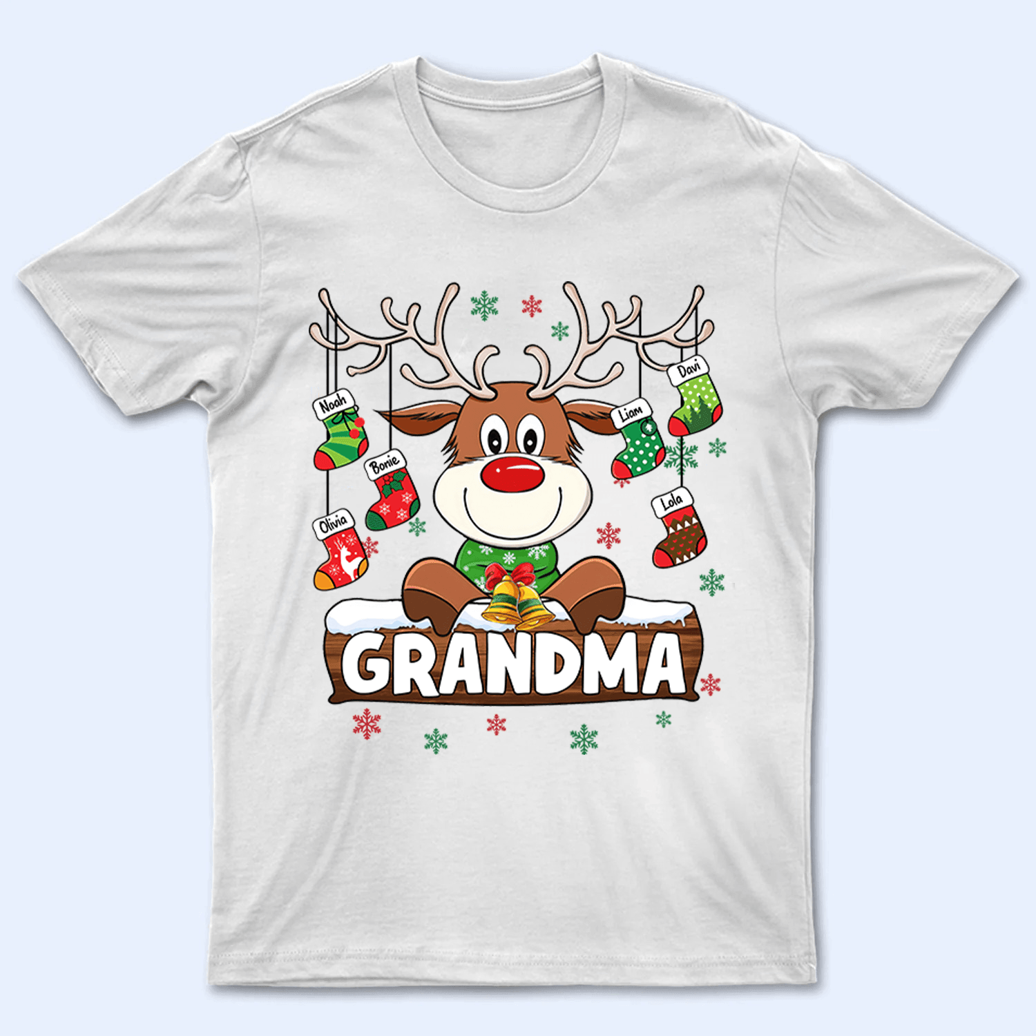 Grandma Reindeer With Christmas Socks - Personalized Custom T Shirt - Birthday, Loving, Funny Gift for Grandma/Nana/Mimi, Mom, Wife, Grandparent - Suzitee Store