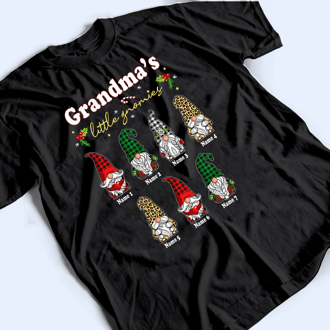 Grandma's Little Gnomies - Personalized Custom T Shirt - Christmas, Loving, Funny Gift for Grandma/Nana/Mimi, Mom, Wife, Grandparent - Suzitee Store