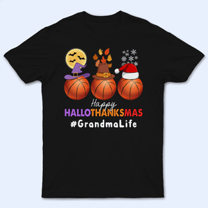 Happy Hallothanksmas - Personalized Custom T Shirt - Birthday, Loving, Funny Gift for Grandma/Nana/Mimi, Mom, Wife, Grandparent - Suzitee Store