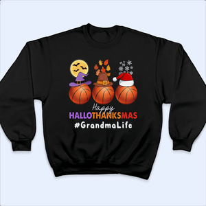 Happy Hallothanksmas - Personalized Custom T Shirt - Birthday, Loving, Funny Gift for Grandma/Nana/Mimi, Mom, Wife, Grandparent - Suzitee Store