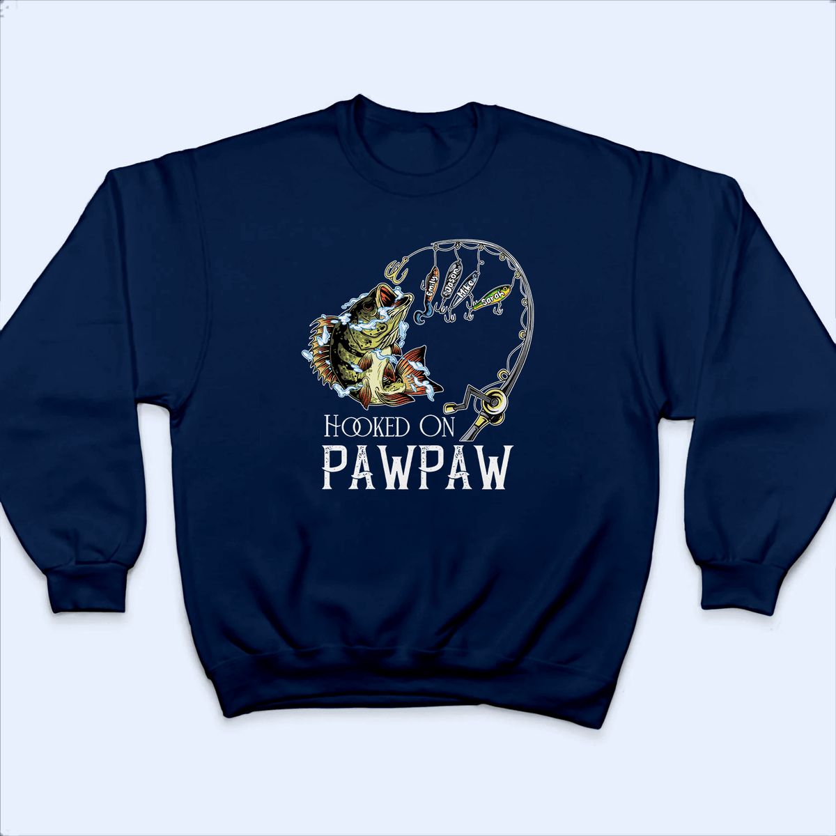 Hooked on Dad Fishing Dad Pun - Funny Fathers Day - Personalized Custom T Shirt - Birthday, Loving, Funny Gift for Grandfather/Dad/Father, Husband, Grandparent - Suzitee Store