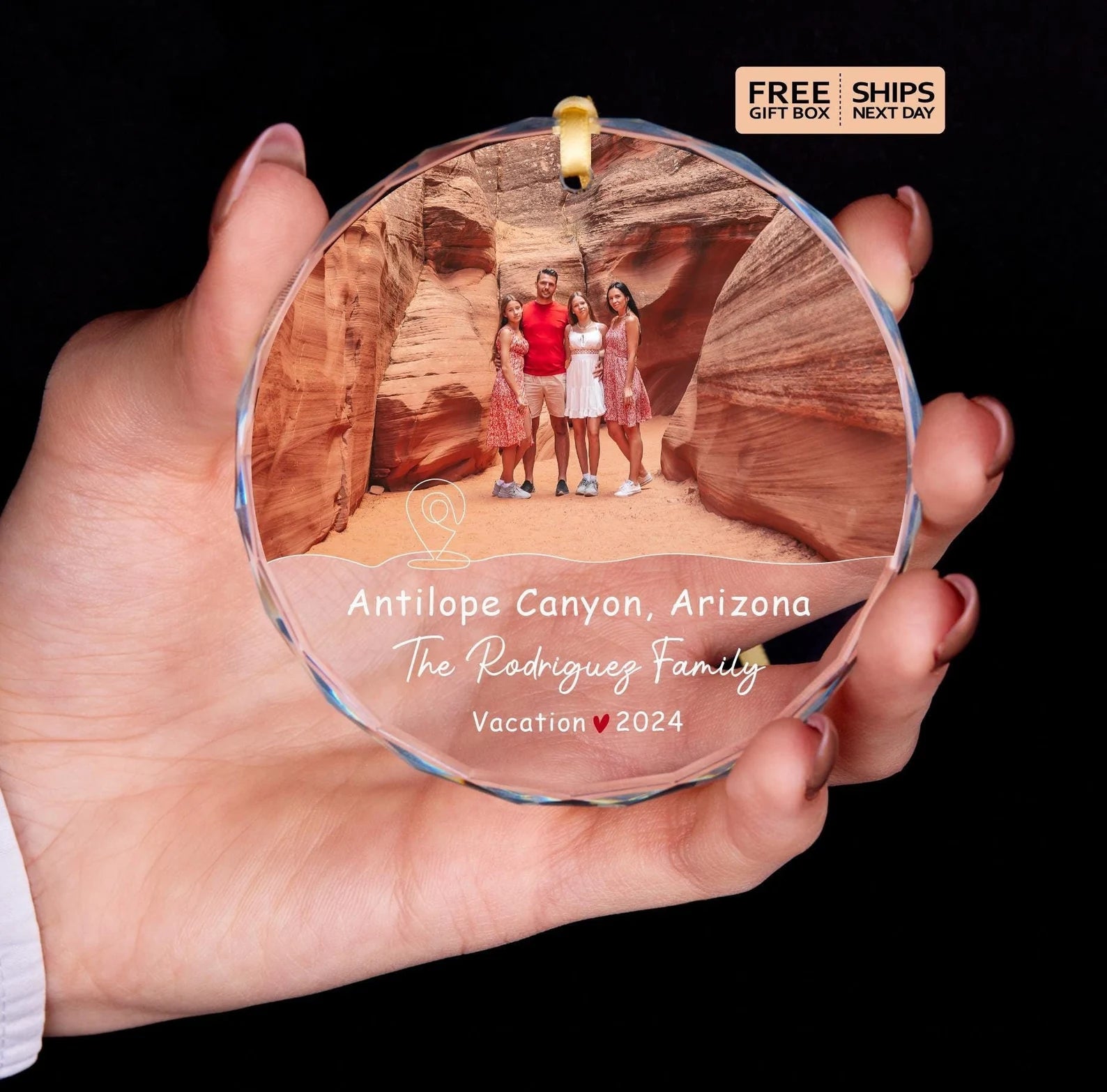 Custom Photo Family Vacation Keepsake - Personalized Circle Glass Ornament - Christmas Gift for Family Members