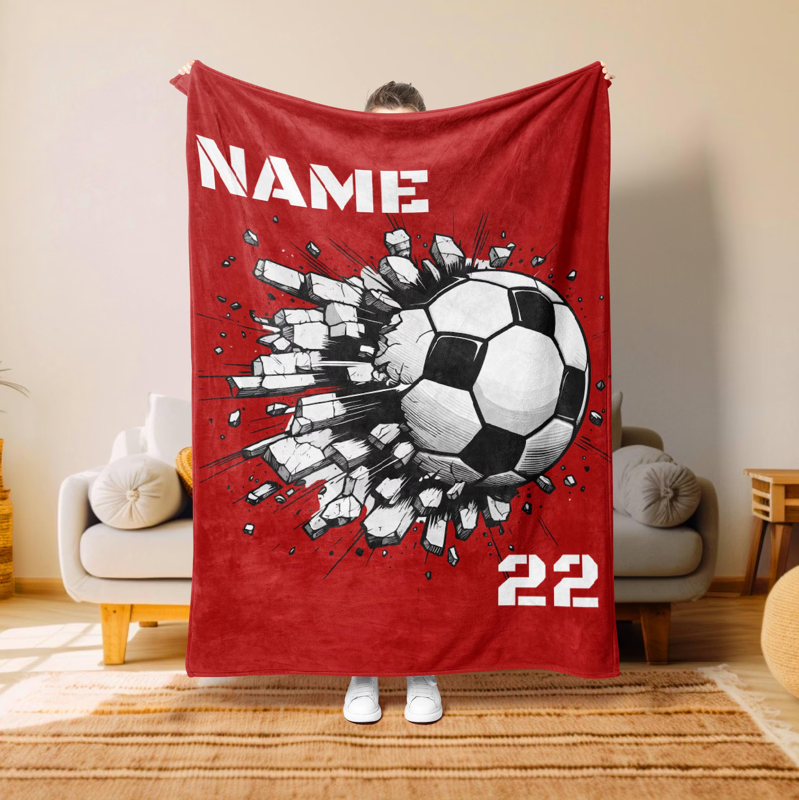 Custom Name & Number Soccer - Personalized Custom Blanket - Gift for Soccer Player, Soccer Gift