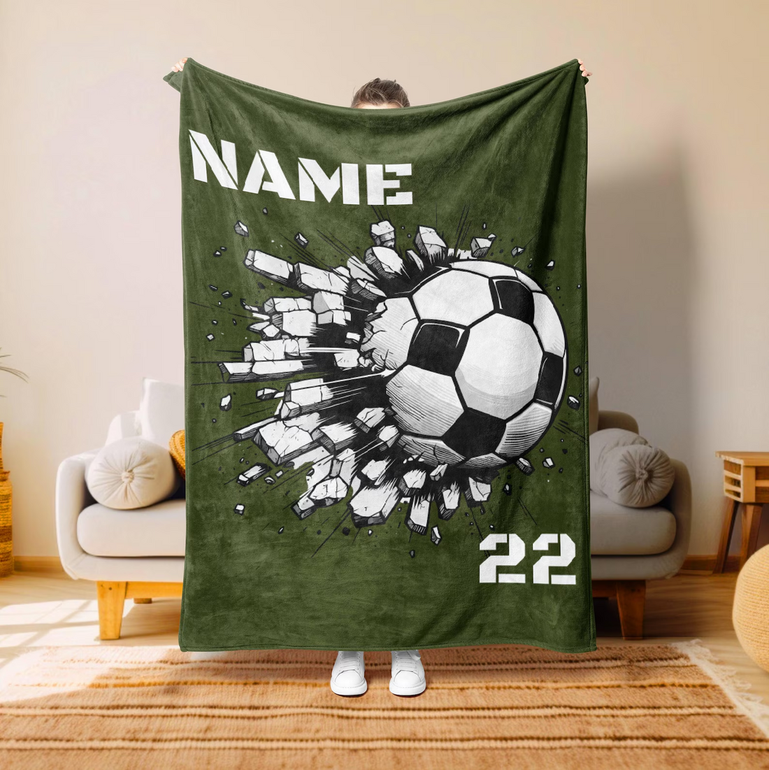 Custom Name & Number Soccer - Personalized Custom Blanket - Gift for Soccer Player, Soccer Gift