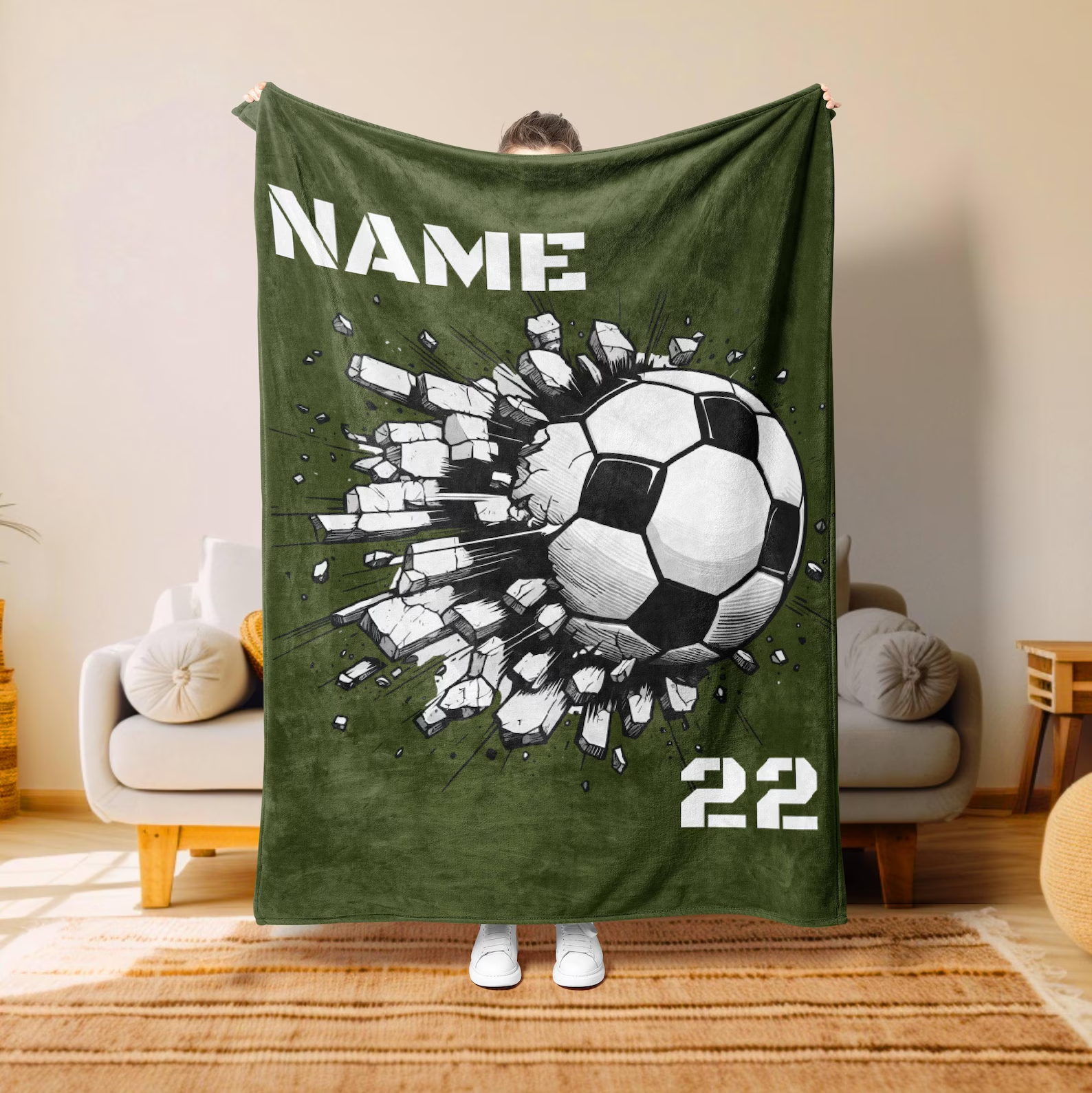 Custom Name & Number Soccer - Personalized Custom Blanket - Gift for Soccer Player, Soccer Gift