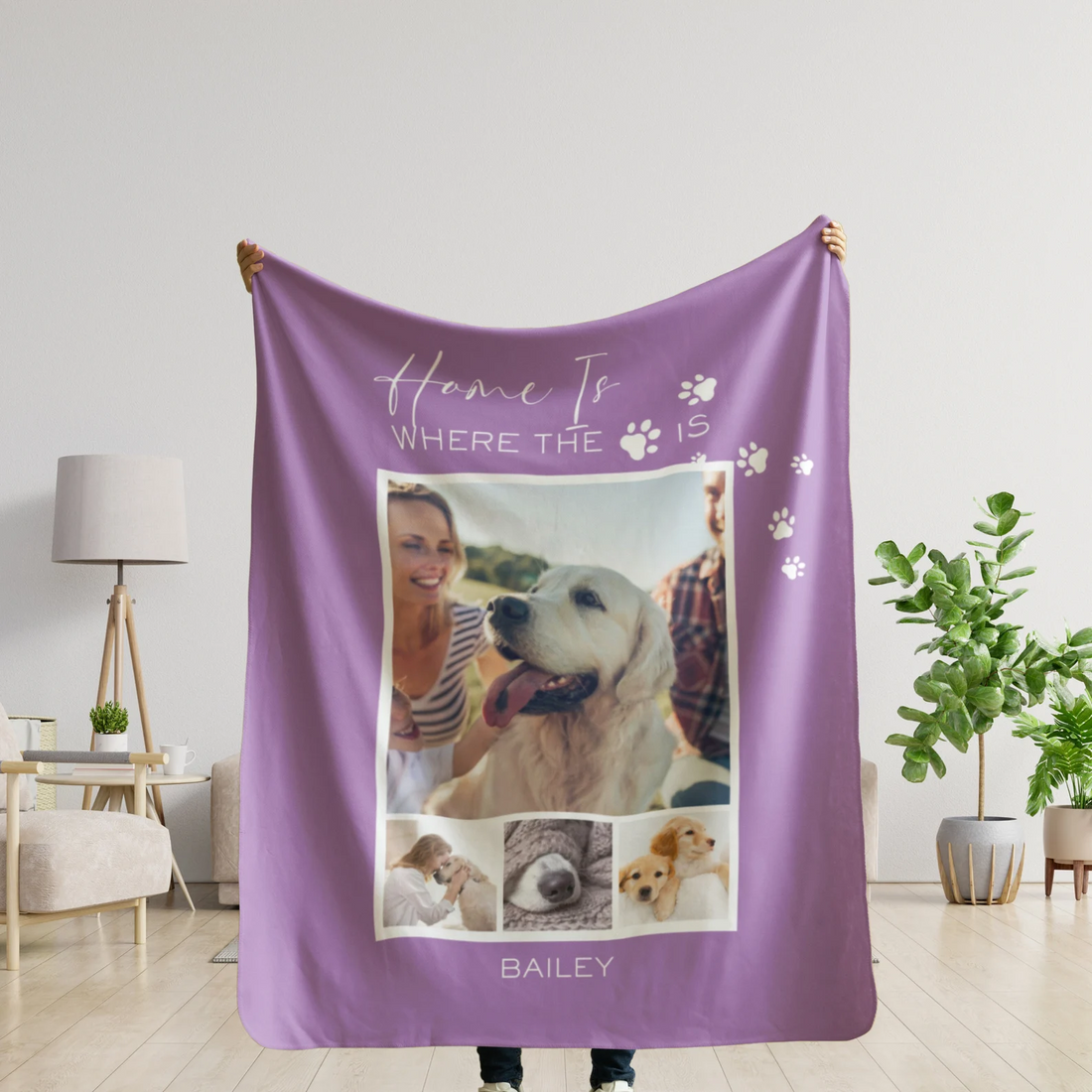 Custom Photo Home Is Where The Dog/Cat Is- Personalized Custom Blanket - Gift for Dog Lovers, Cat Lovers, Pet Lovers