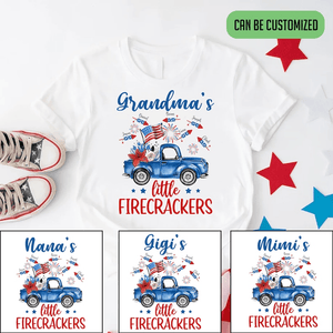 Grandma's Little Firecrackers 4th of July Patriotic - Personalized Custom T Shirt - Gift for Grandma/Nana/Mimi, Mom, Wife, Grandparent - Suzitee Store