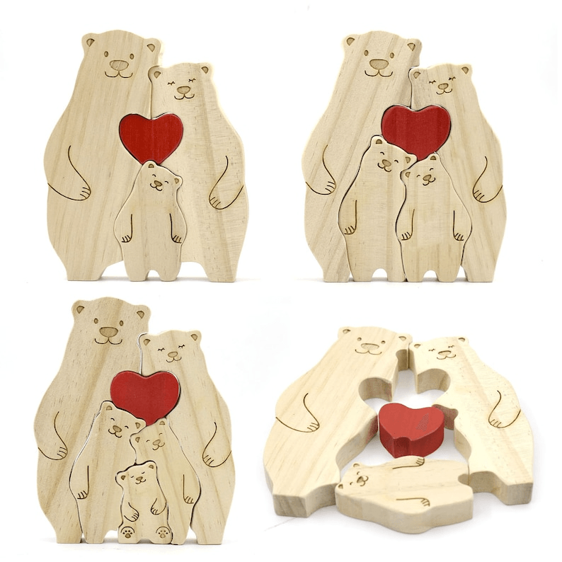 Family Wooden Hug Bears Puzzle personalized family puzzle 2, alternate view 6