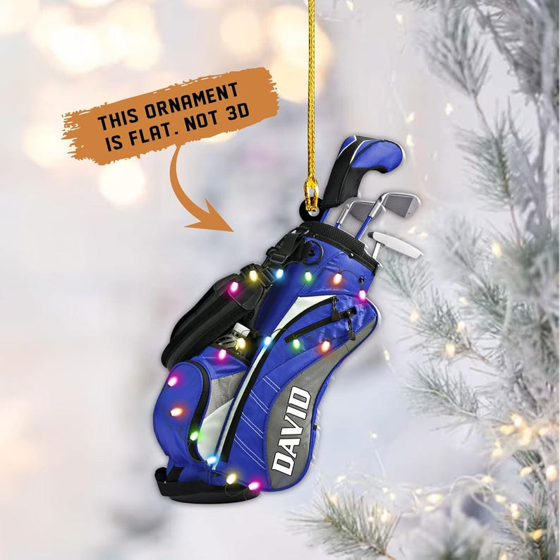 Golf Bag Christmas personalized custom shaped acrylic ornament, alternate view 4