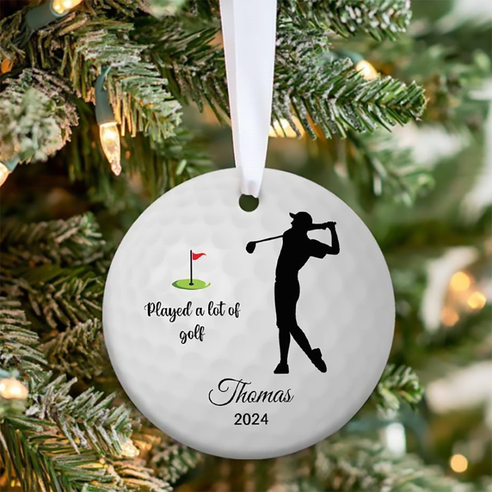 Personalized Funny Golf Gift Played A Lot Of Golf circle ceramic ornament, alternate view 3