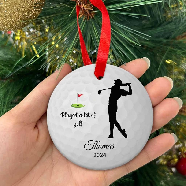 Personalized Funny Golf Gift Played A Lot Of Golf circle ceramic ornament, alternate view 4