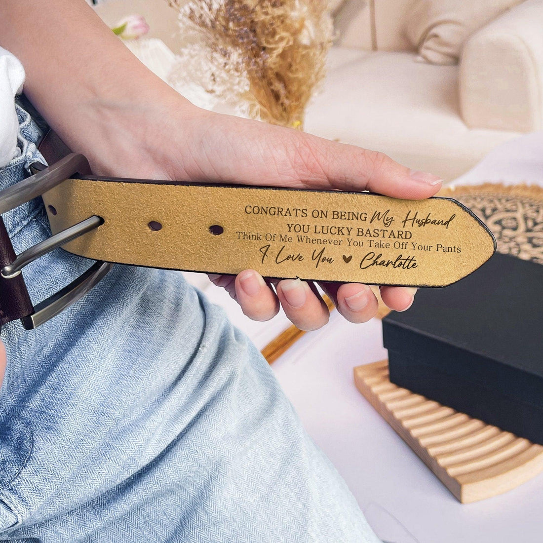 Custom Engraved Belt for Him personalized leather belt, alternate view 2
