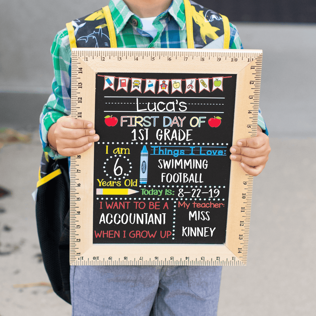 Custom First Day of School Sign, First Day of Kindergarten, 1st Day chalkboard, alternate view 4