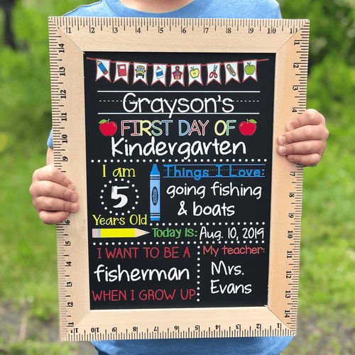 Custom First Day of School Sign, First Day of Kindergarten, 1st Day of Preschool, PreK, Nursery, Personalized & Reusable Chalkboard for Back to School