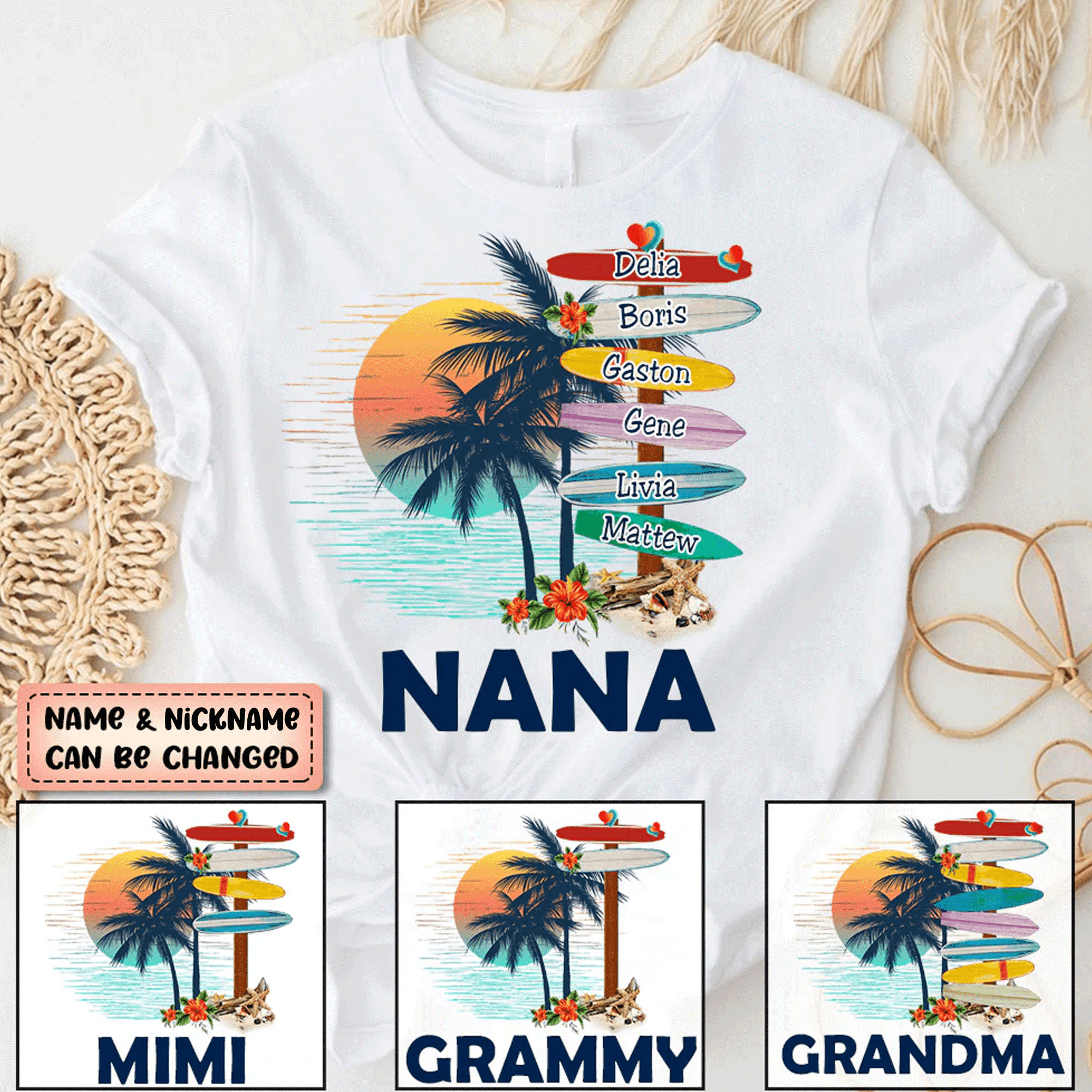 Grandma Surfboards Summer Vacation - Personalized Custom T Shirt - Summer Gift for Grandma/Nana/Mimi, Mom, Wife, Grandparent 1