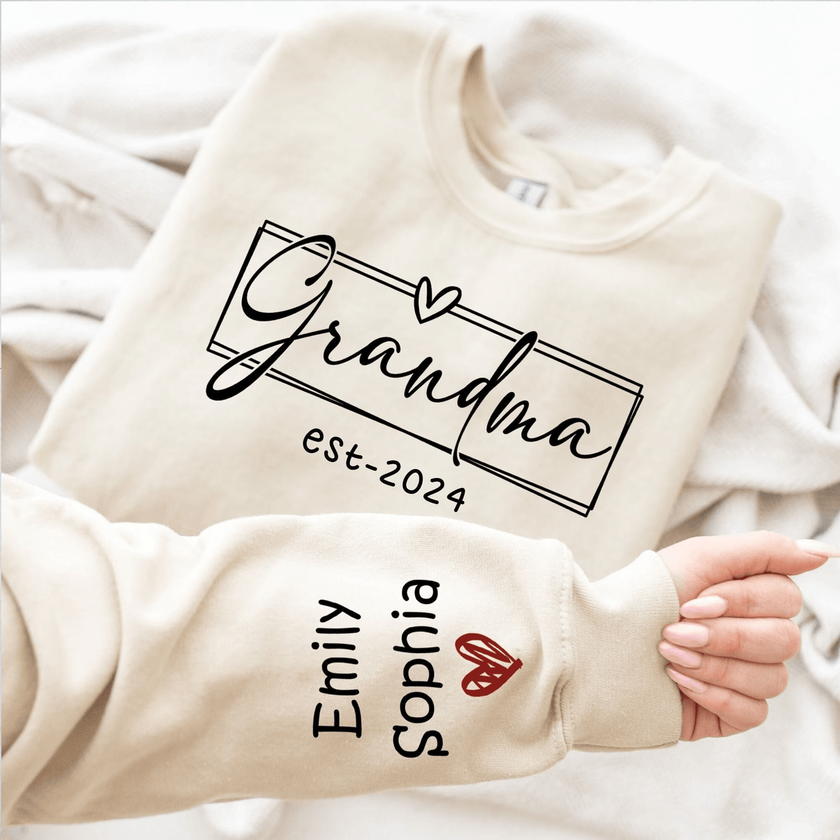 Grandma's Lovely Garden - Family Personalized Custom Unisex Sweatshirt With Design On Sleeve - Birthday Gift For Mom, Grandma