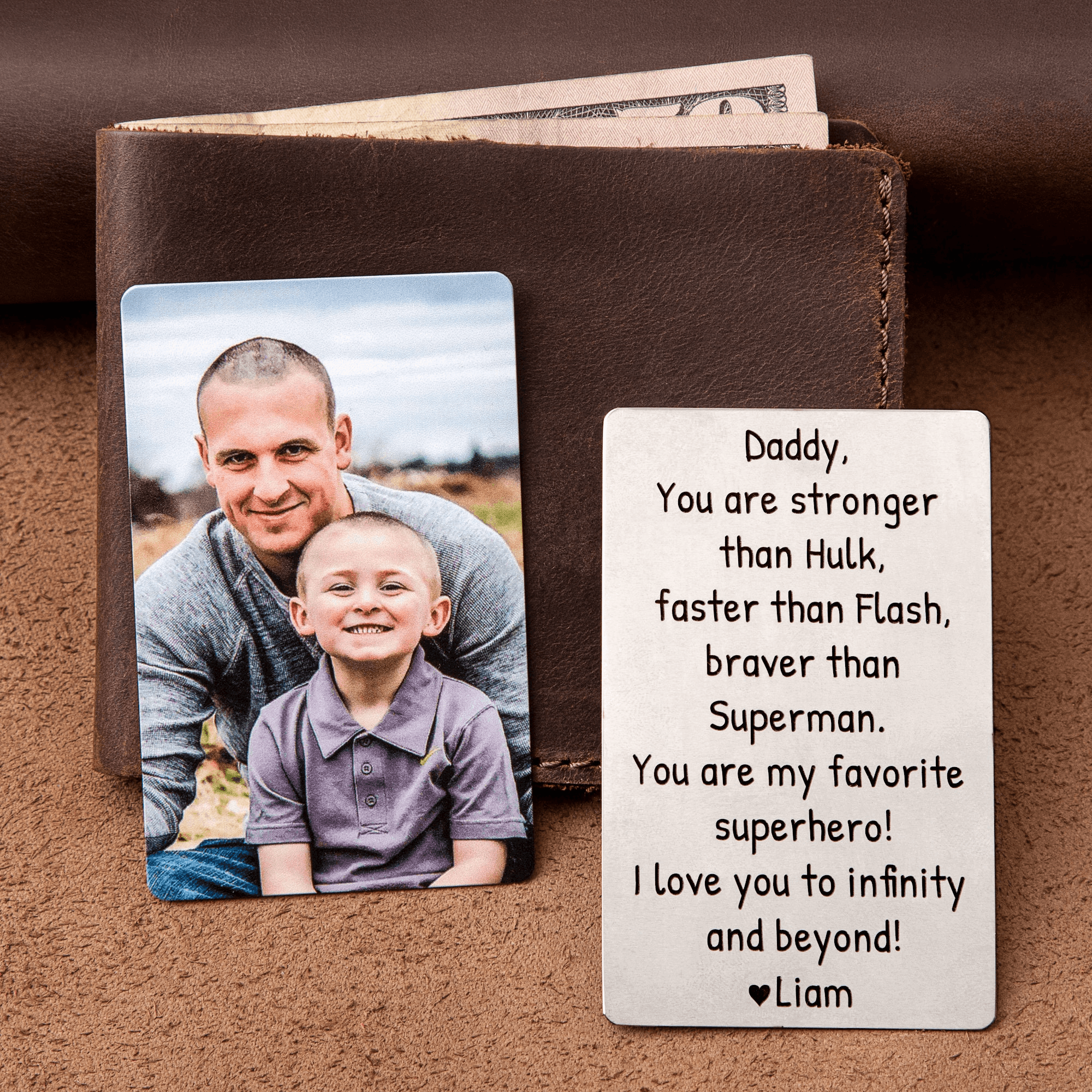 Custom Photo Wallet Insert Card - Personalized Double-sided Aluminum Wallet Card - Father's Day Gift for Family Members Grandma, Grandpa, Dad, Mom, Boyfriend, Girlfriend, Husband, Wife - Suzitee Store