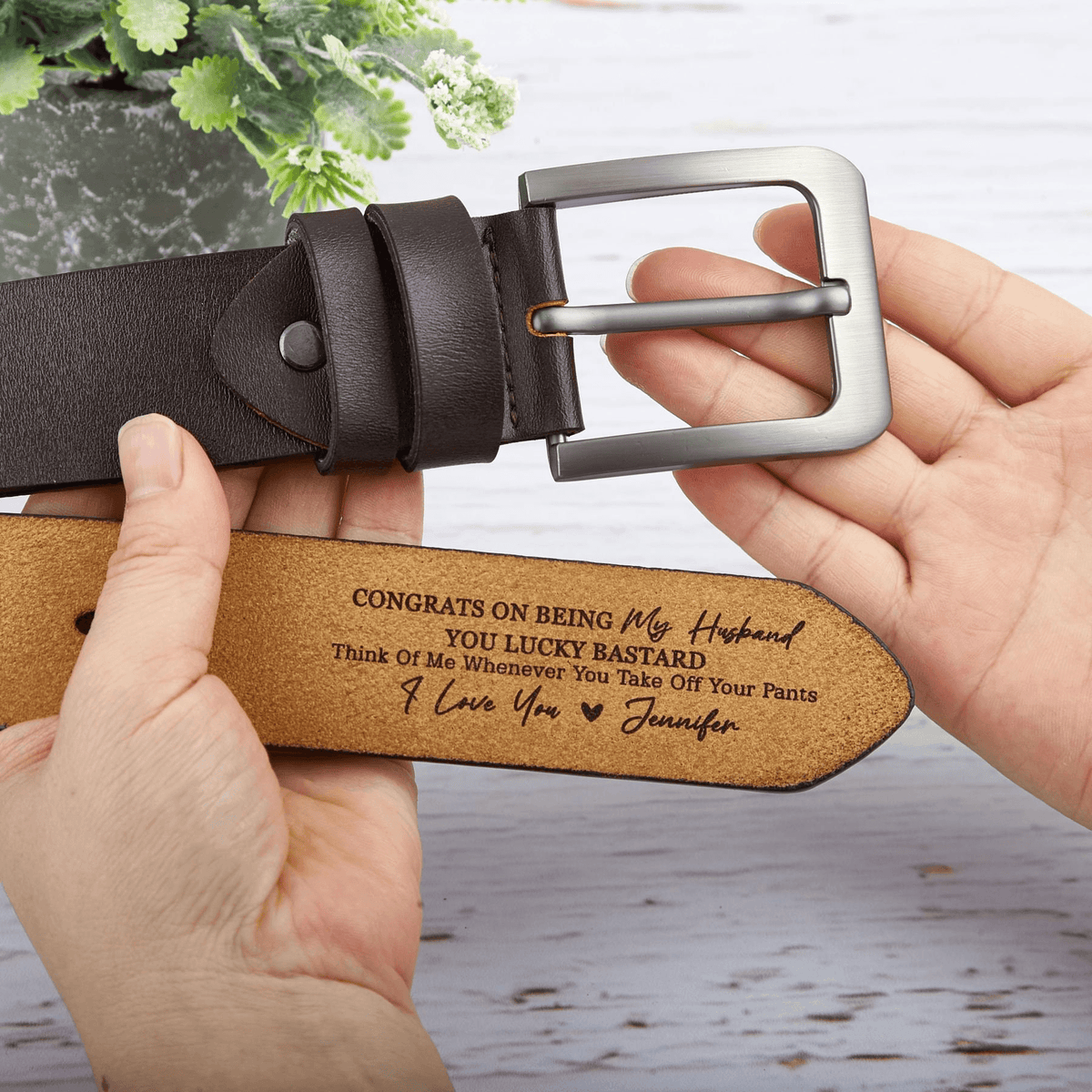 Custom Engraved Belt for Him - You Lucky - Personalized Gift for Husband, Boyfriend, Fiancé | Valentine, Anniversary, Father's Day |  Leather