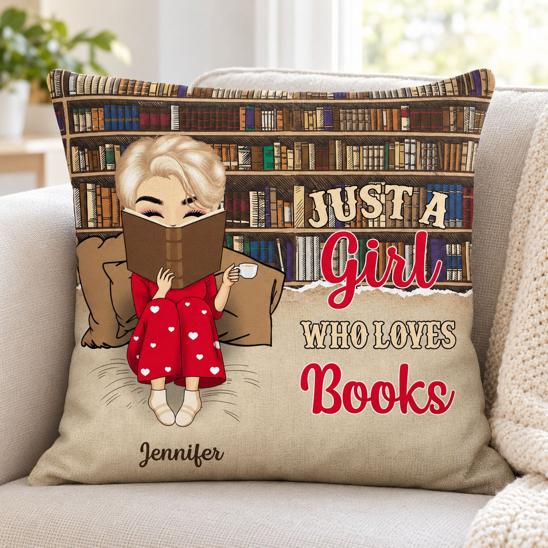 Close-up of crystal velvet fabric texture and print on personalized book pillow