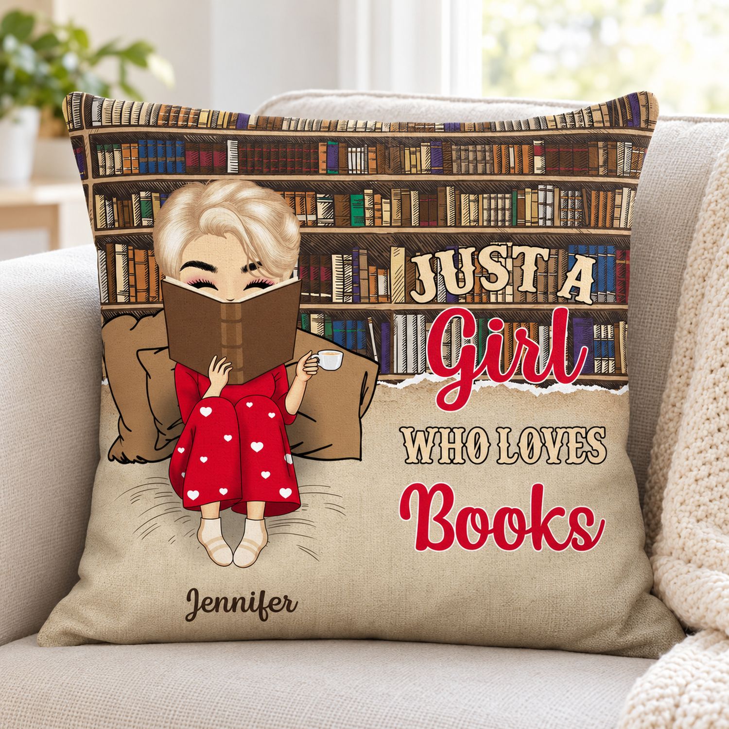 Close-up of crystal velvet fabric texture and print on personalized book pillow