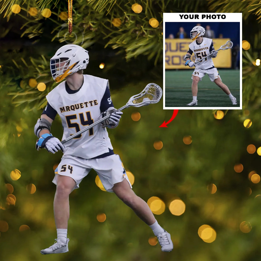 Custom Photo Lacrosse Players Christmas Ornament, Personalized Gift custom shaped acrylic ornament, alternate view 5