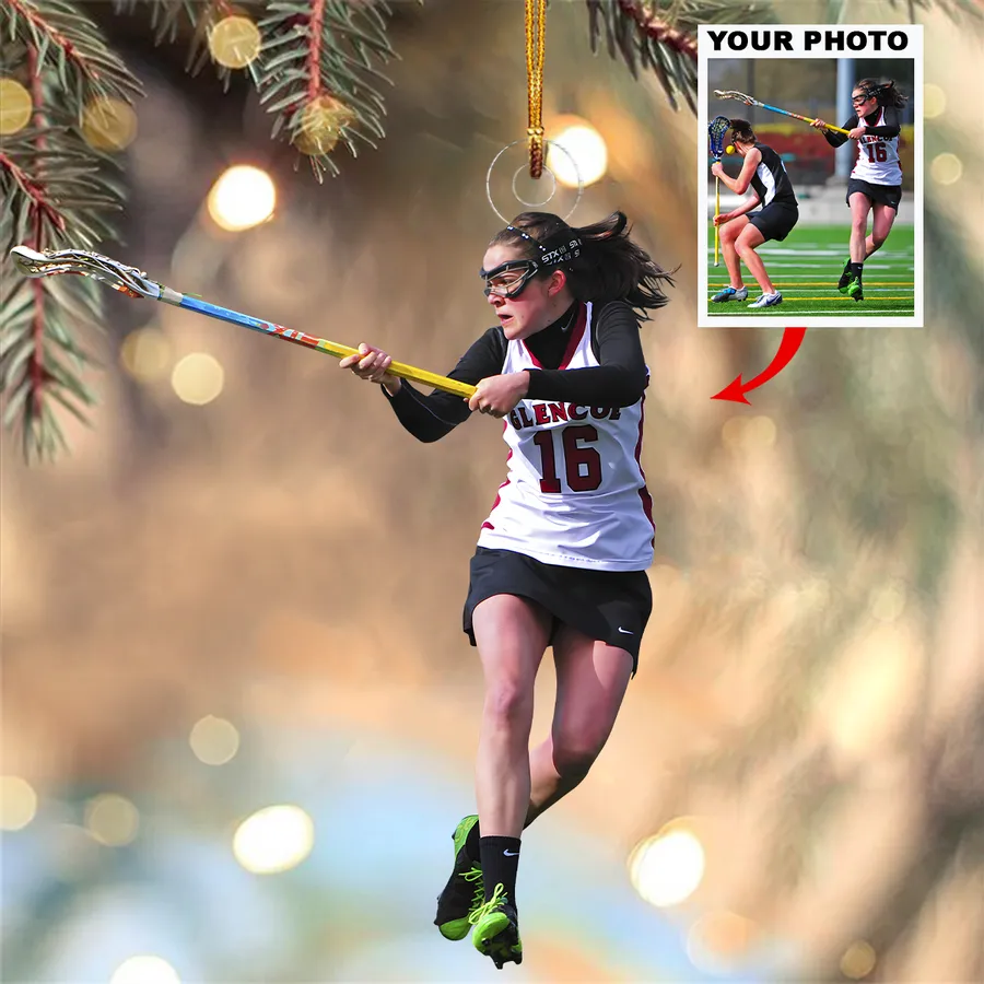 Custom Photo Lacrosse Players Christmas Ornament, Personalized Gift custom shaped acrylic ornament, alternate view 2