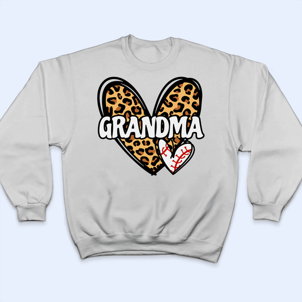 Leopard Heart Sporty Grandma - Personalized Custom T Shirt - Gift for Grandma/Nana/Mimi, Mom, Wife, Grandparent