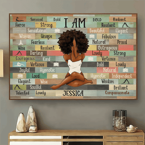 I Am Black Woman Yoga Pose - Personalized Horizontal Poster - Gift for Black Woman, Black Girl, African American, Black History Month, Juneteenth - Suzitee Store