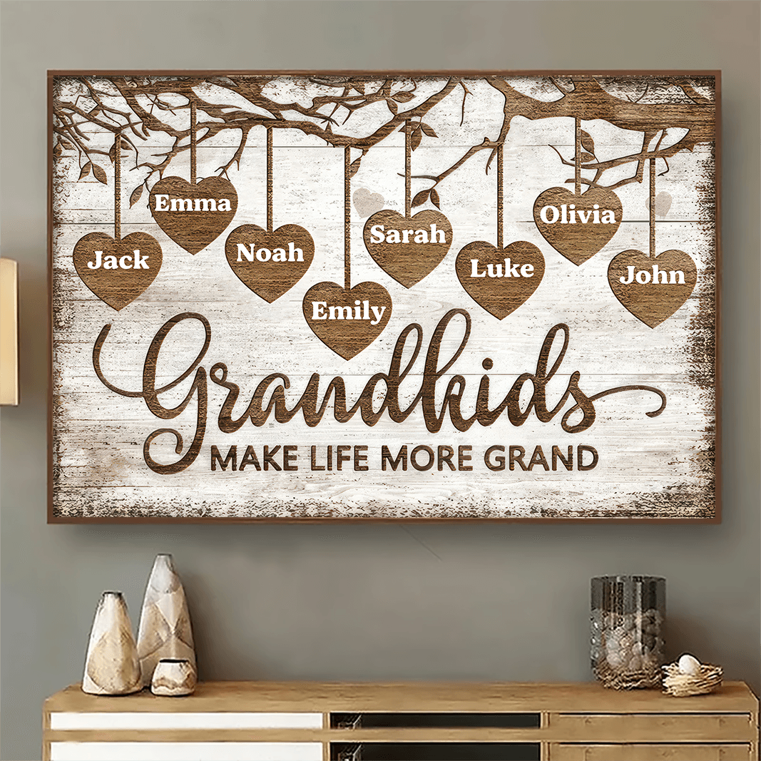 Grandkids Make Life More Grand Wall Art - Personalized Family Gift For Grandma, Grandpa, Grandparent | Canvas Prints/Poster
