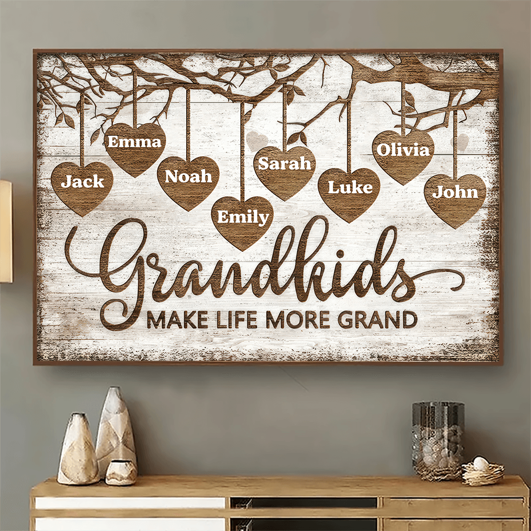 Grandkids Make Life More Grand Poster - Personalized Family Gift For Grandma, Grandpa, Grandparent | Poster