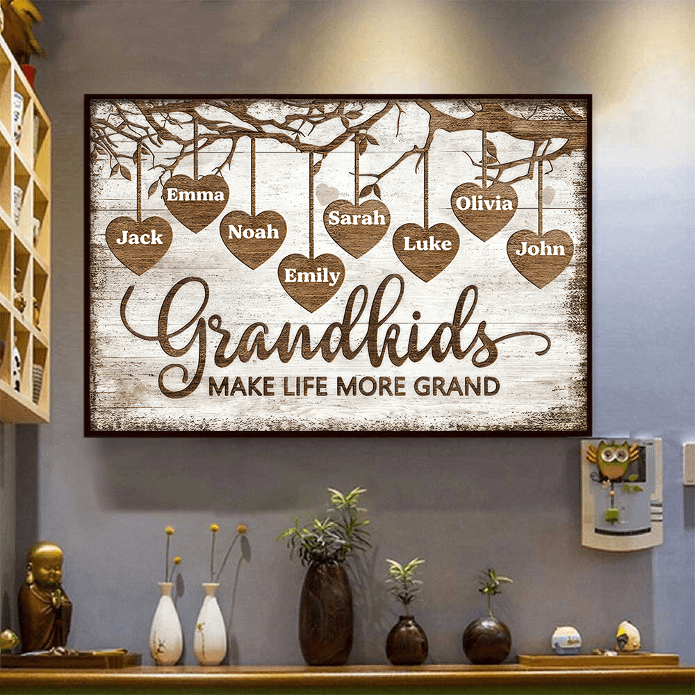 Grandkids Make Life More Grand Wall Art - Personalized Family Gift For Grandma, Grandpa, Grandparent | Canvas Prints/Poster 2