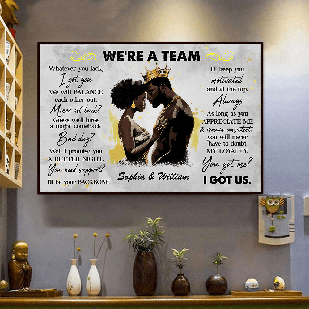 Custom Photo We're A Team I Got Us Black African Couple - Personalized Family Gift For Black Couple, Valentine, Anniversary, Husband Wife, Her/Him, Grandma/Grandpa, Grandparent | Poster - Suzitee Store