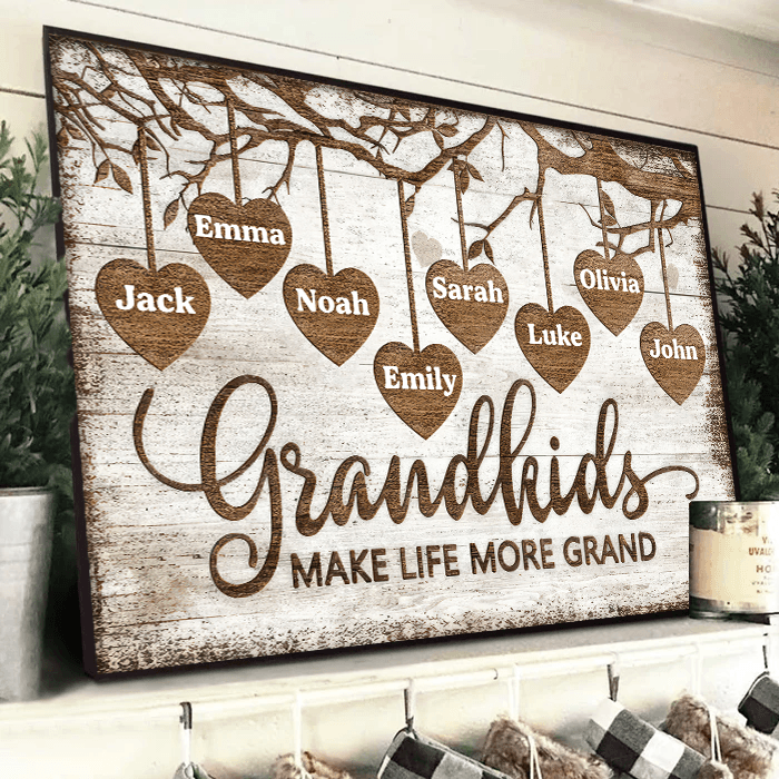 Grandkids Make Life More Grand Wall Art - Personalized Family Gift For Grandma, Grandpa, Grandparent | Canvas Prints/Poster 3