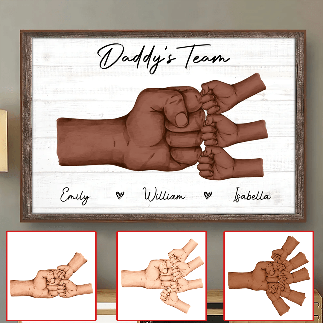 Daddy & Kids, Together We're A Team - Family Personalized Custom Horizontal Canvas - Father's Day, Birthday Gift For Dad