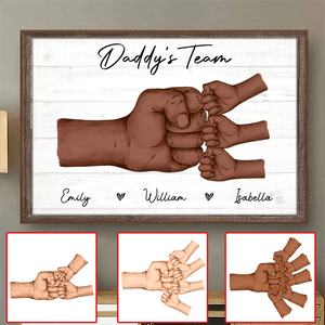 Black Daddy & Kids, Together We're A Team - Personalized Horizontal Poster - Father's Day Gift for Black Dad, Grandpa, Daddy, Dada, African American, Black History Month, Juneteenth - Suzitee Store