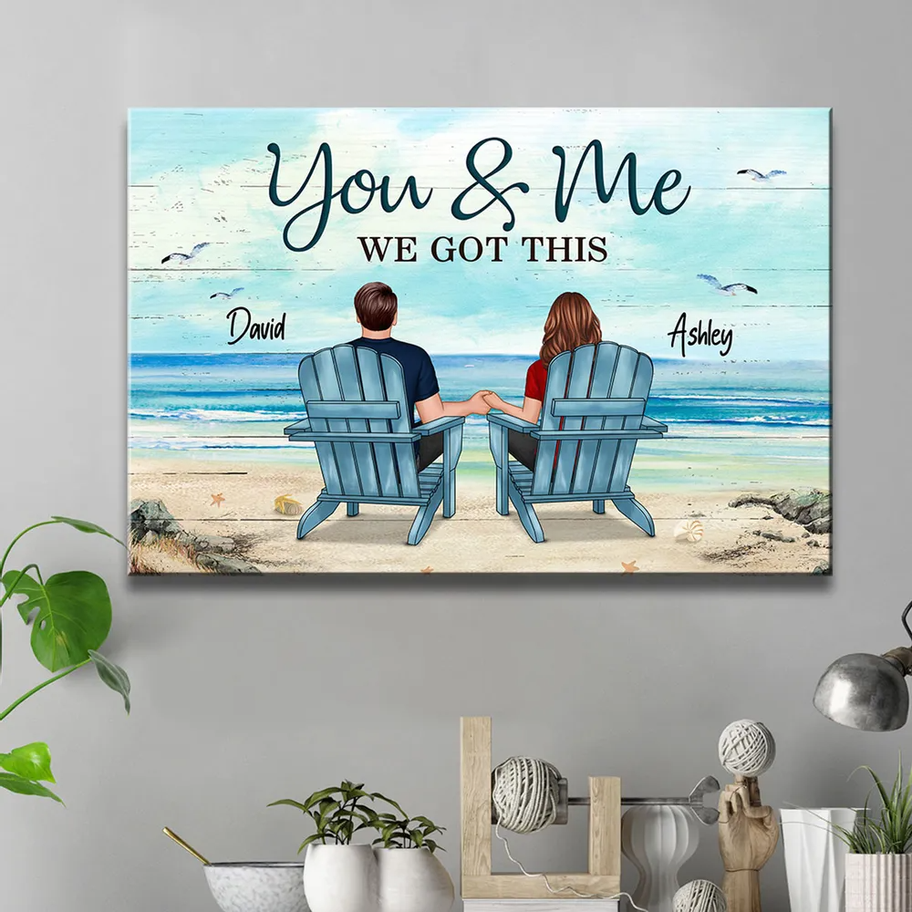Back View Couple Sitting Beach Landscape - Personalized Poster/Canvas Prints - Gift For Couple 2