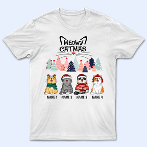 Meowy Catmas - Christmas Cat With Pine Trees - Personalized Cat Christmas T-shirt - Birthday, Loving, Funny Gift for Cat Mom, Cat Dad, Cat Lovers, Pet Gifts for Him, Her - Suzitee Store
