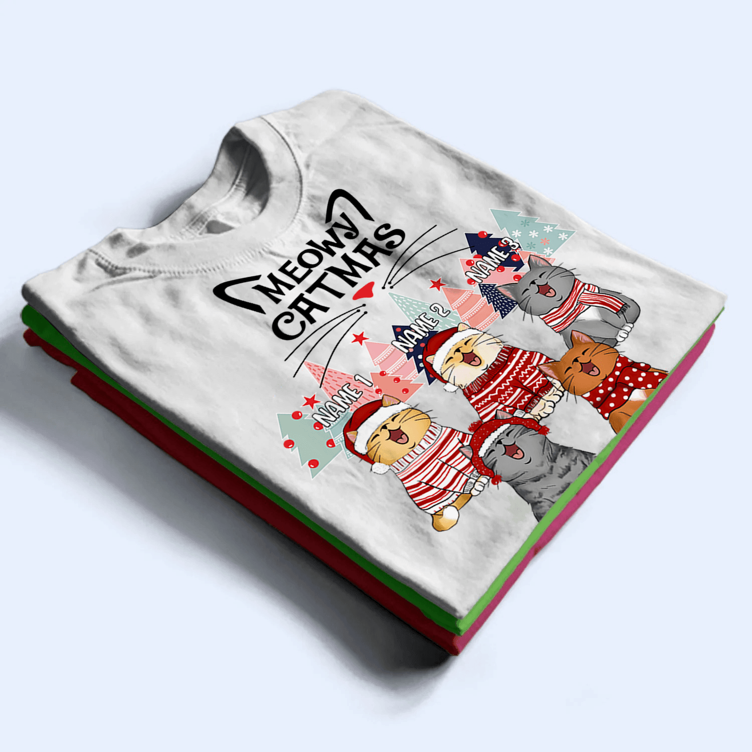 Meowy Catmas - Christmas Cat With Pine Trees - Personalized Cat Christmas T-shirt - Birthday, Loving, Funny Gift for Cat Mom, Cat Dad, Cat Lovers, Pet Gifts for Him, Her - Suzitee Store