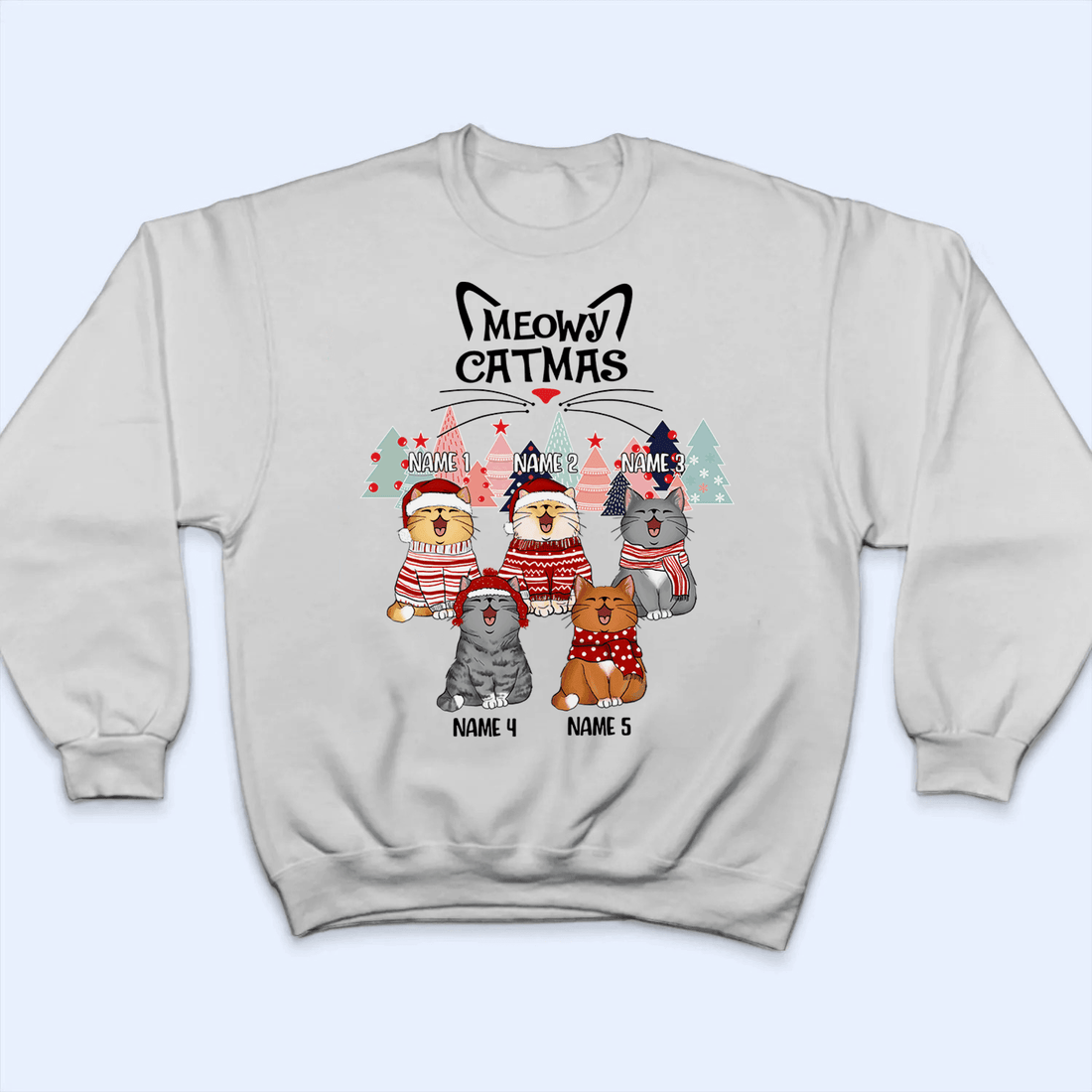 Meowy Catmas - Christmas Cat With Pine Trees - Personalized Cat Christmas T-shirt - Birthday, Loving, Funny Gift for Cat Mom, Cat Dad, Cat Lovers, Pet Gifts for Him, Her - Suzitee Store