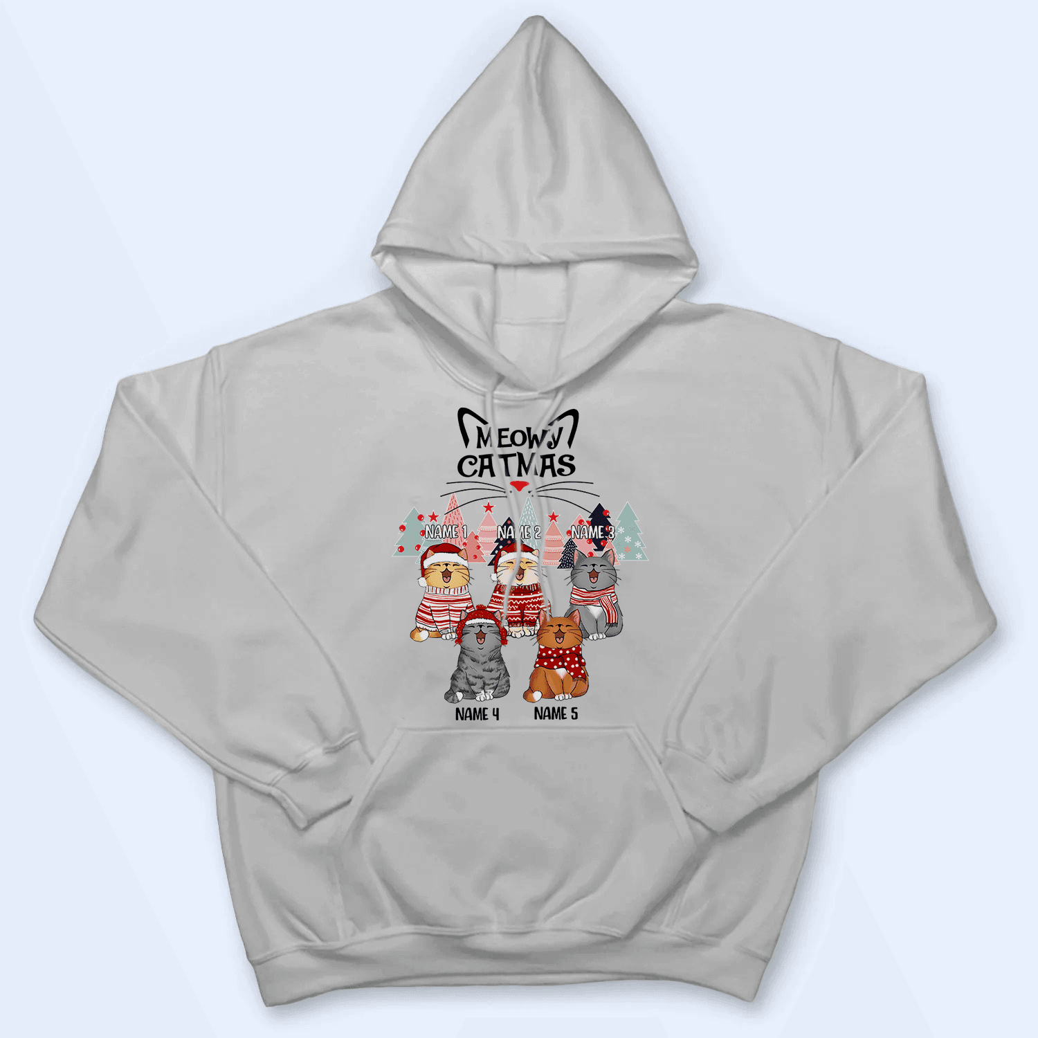 Meowy Catmas - Christmas Cat With Pine Trees - Personalized Cat Christmas T-shirt - Birthday, Loving, Funny Gift for Cat Mom, Cat Dad, Cat Lovers, Pet Gifts for Him, Her - Suzitee Store