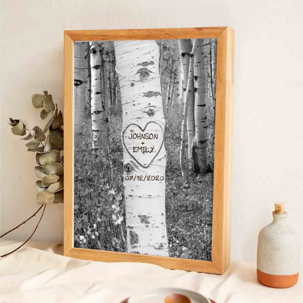 Couple Names Tree Carving - Personalized Poster/Canvas Prints - Gift For Her/Him, Wife/Husband, Girlfriend/Boyfriend on Anniversary, Valentine's Day