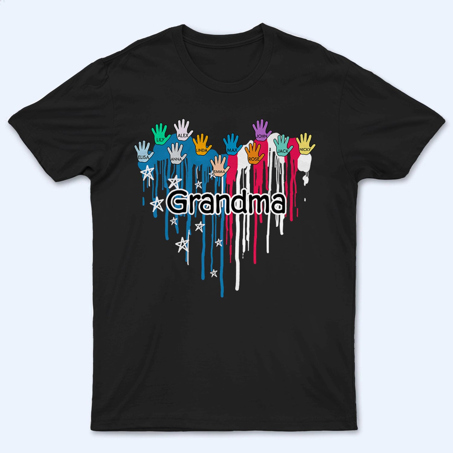 Grandpa/Grandma Heart Hand Print - Personalized Custom T Shirt - Gift for Mom, Dad, Grandma, Grandpa 1