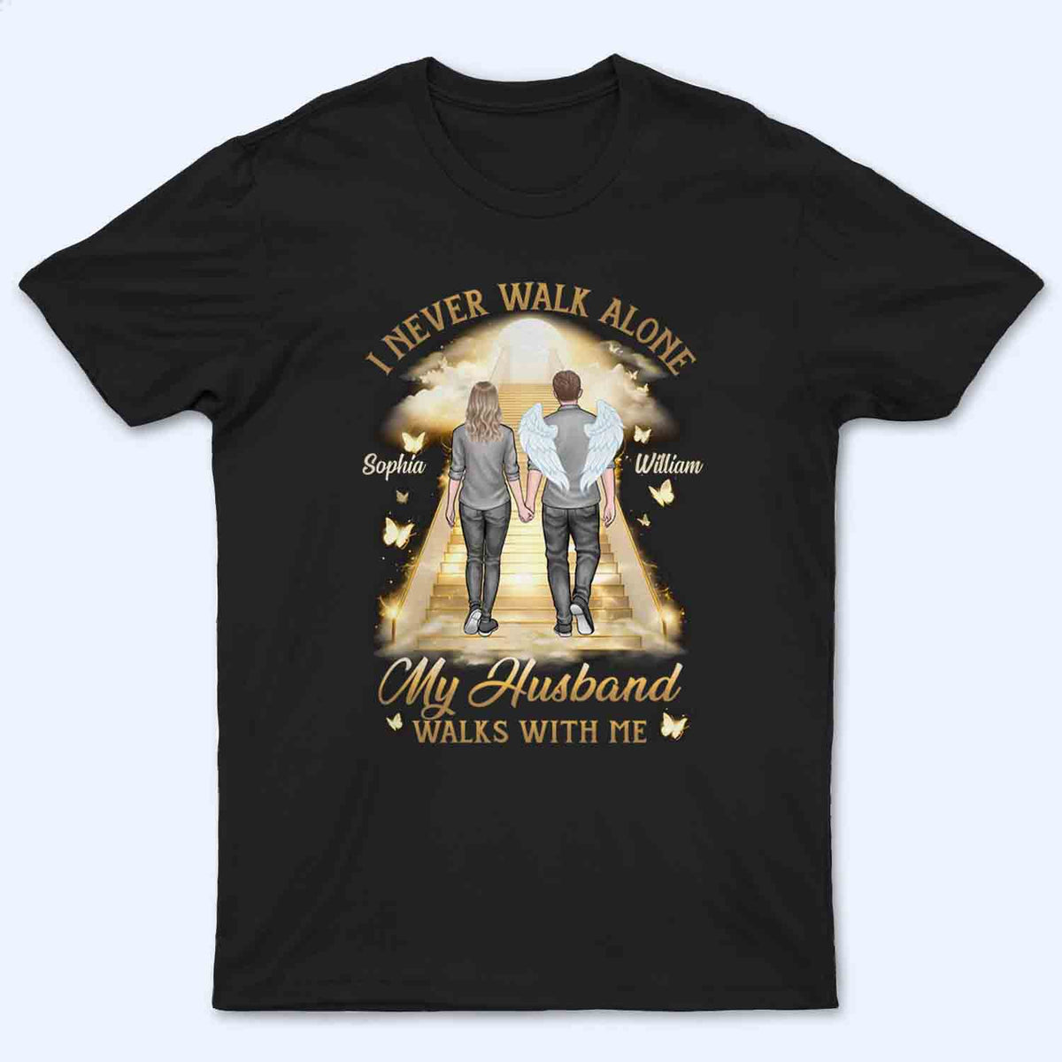 His Wings Guide My Steps Memorial - Personalized Custom T Shirt - Memorial Sympathy Gifts For Loss Of Husband, Wife