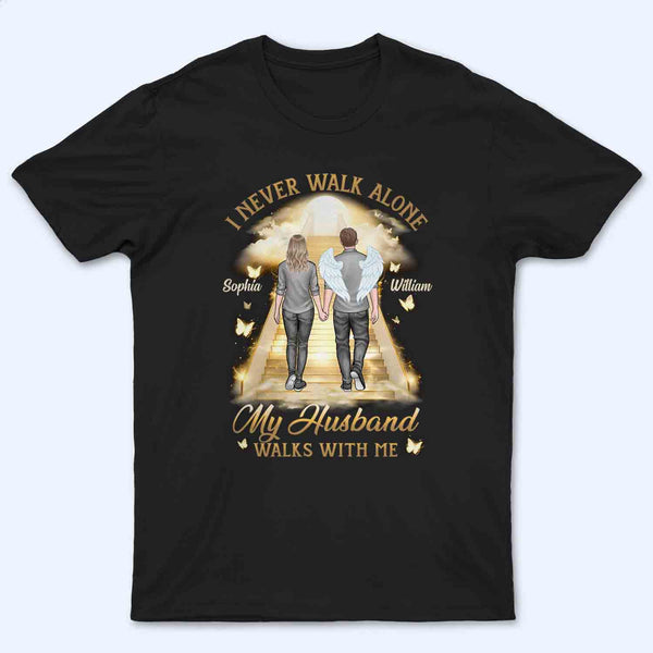 His Wings Guide My Steps Memorial - Personalized Custom T Shirt - Memorial Sympathy Gifts For Loss Of Husband, Wife