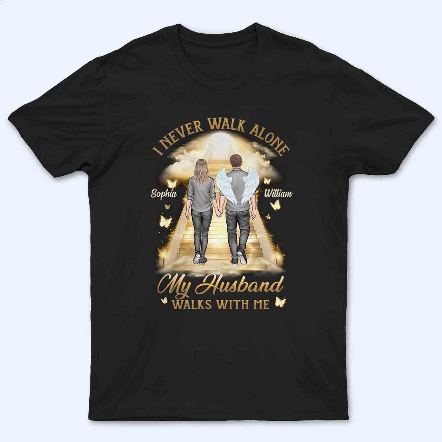 His Wings Guide My Steps Memorial - Personalized Custom T Shirt - Memorial Sympathy Gifts For Loss Of Husband, Wife