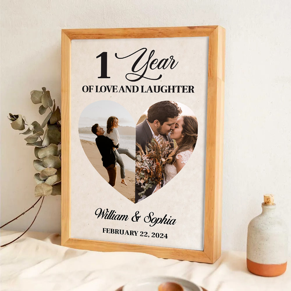 Custom Photo 1 Year Of Love And Laughter Couple - Personalized Poster/Canvas Print - Gift For Her/Him, Husband/Wife, Couples on Anniversary, Valentine's Day