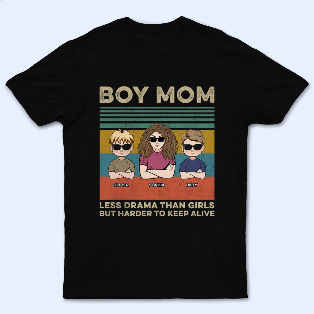 Personalized Boy Mom Less Drama Than Girls t-shirt, alternate view 2