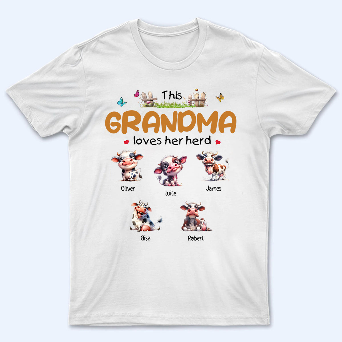 This Grandma Loves Her Herd - Personalized Custom T Shirt -  Gift for Grandma/Grandparent