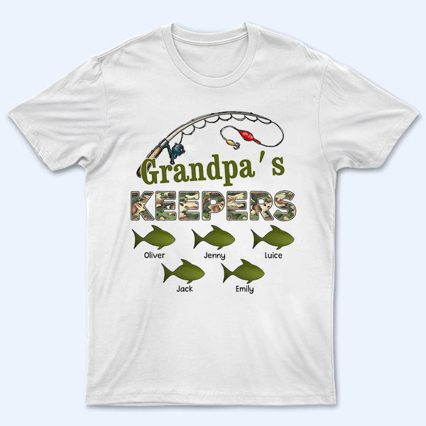 Grandpa‘s Keepers Pattern Fishing - Personalized Custom T Shirt - Gift for Dad, Papa, Grandpa, Daddy, Dada