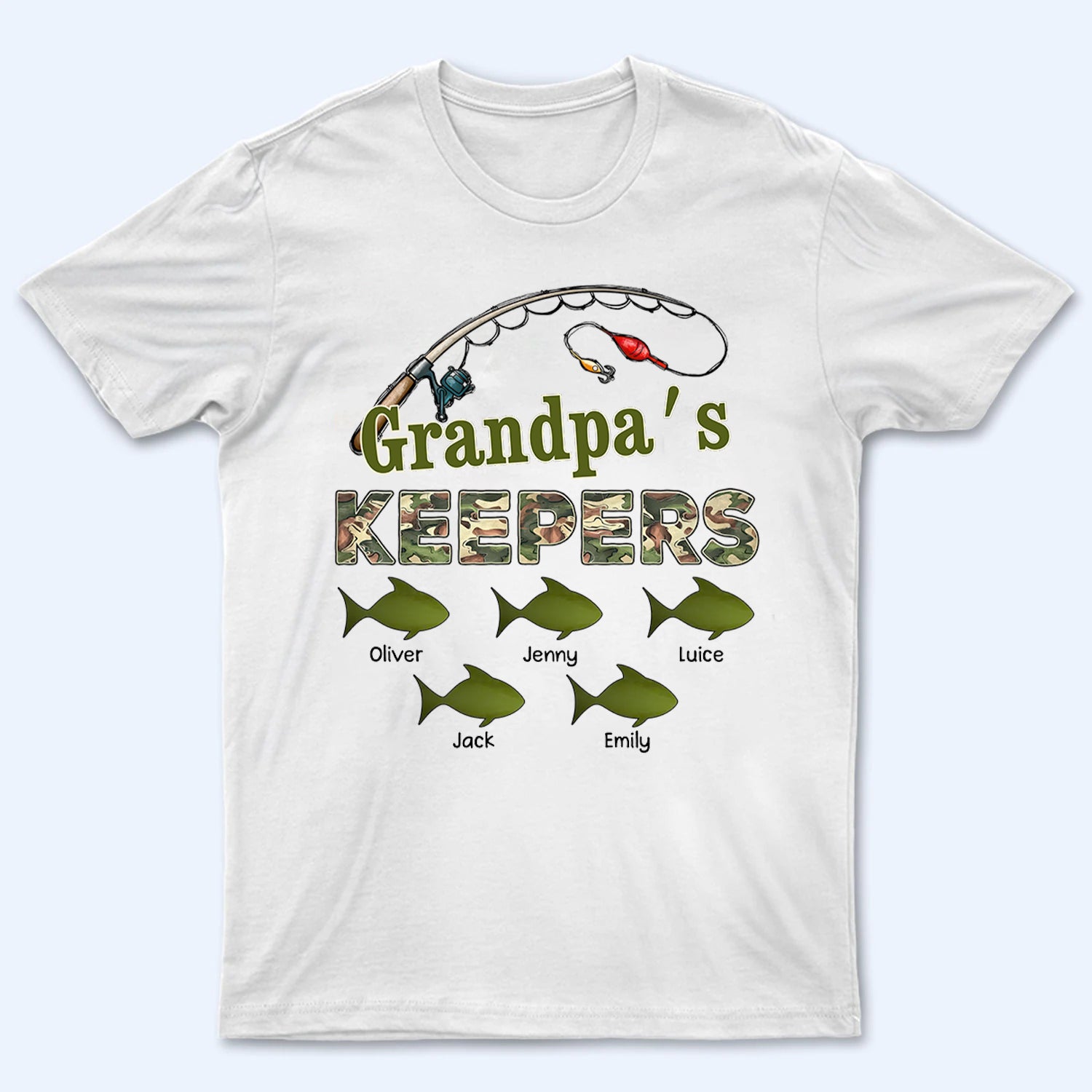 Grandpa‘s Keepers Pattern Fishing - Personalized Custom T Shirt - Gift for Dad, Papa, Grandpa, Daddy, Dada